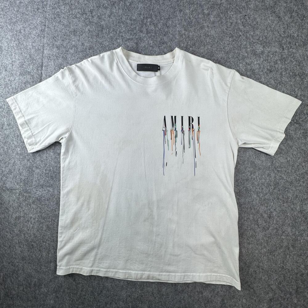 Amiri Shirt Mens Medium White Paint Drip Logo Graphic Double Sided Tee
